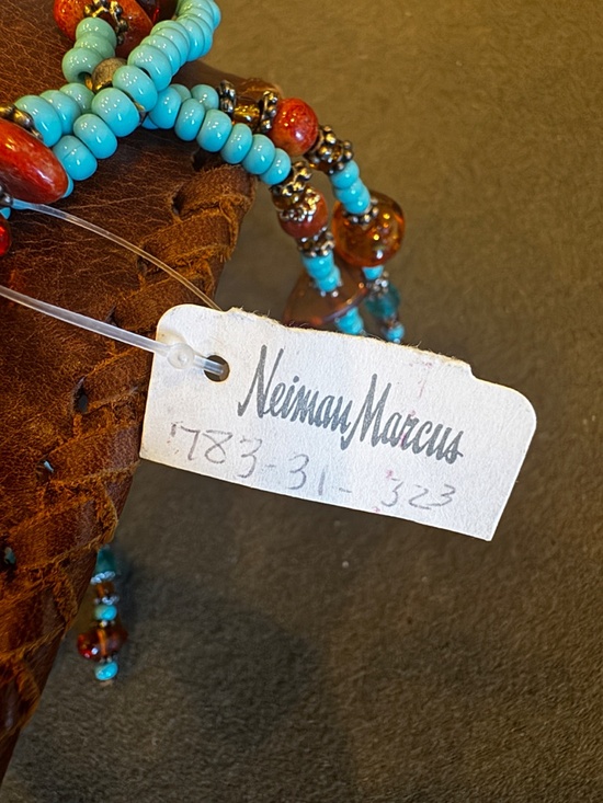 Neiman Marcus Brown Leather Beaded Western Southwestern Belt main image 6
